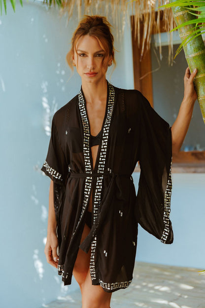 Kimono Zamzibar Negro  Frontal Completo
